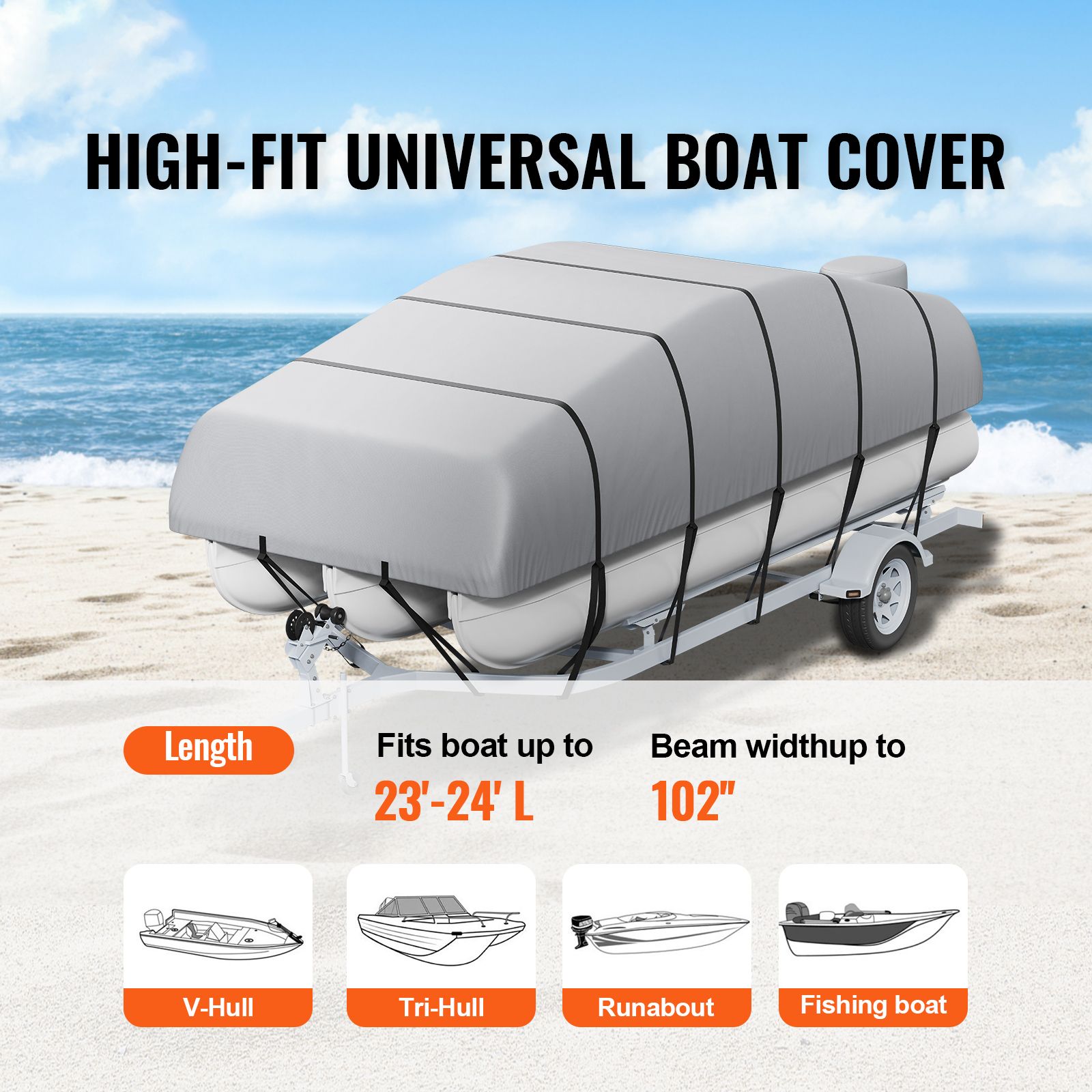 Pontoon Boat Cover 800D Waterproof Trailerable 23-24 ft with Storage Bag — image 2