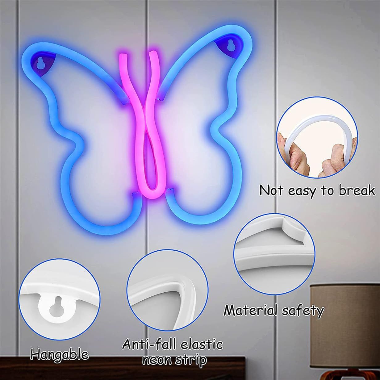 Butterfly Neon Sign Lights Hanging Decorative Neon Light USB or Battery Operated for Home Bedroom Bar Restaurant Christmas โ image 4