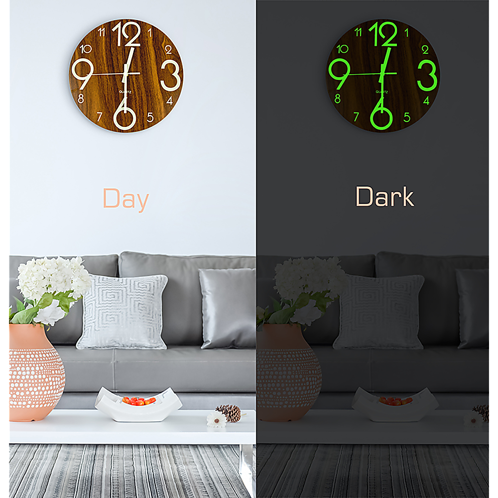 Glow In The Dark Wall Clock 30cm – Luminous Quartz Quiet Wooden Home Décor — image 5
