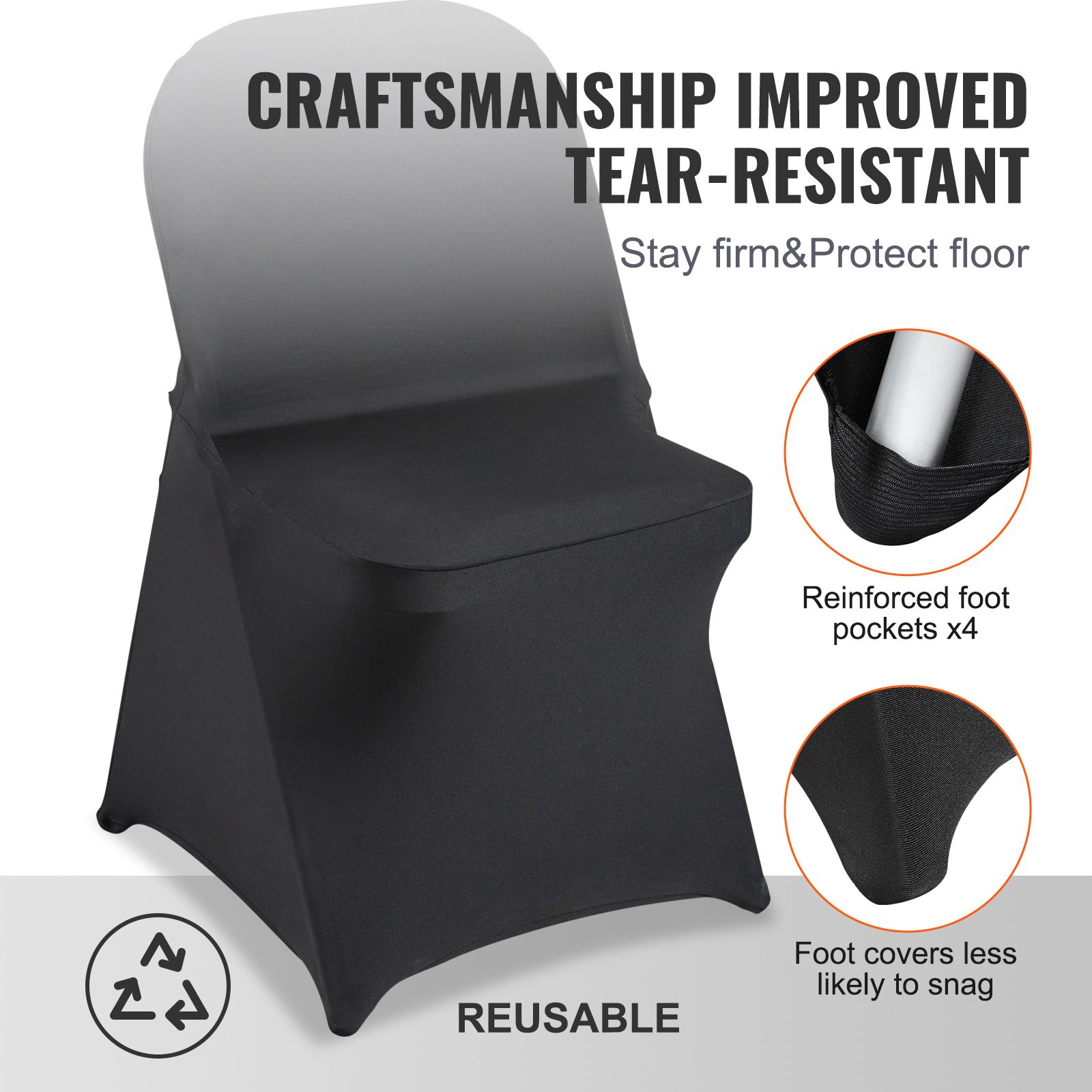 Stretch Spandex Folding Chair Covers, Universal Fitted Chair Cover, Removable Washable Protective Slipcovers, for Wedding, Holiday, Banquet, Party — image 5