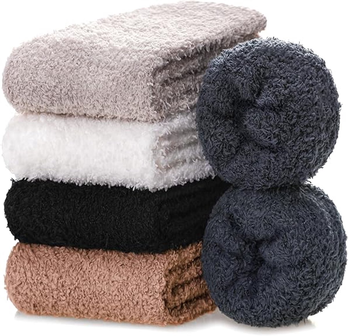 socks - 5 Pairs - Warm Fuzzy Fleece Socks - Women's House Socks - Warm Winter Socks - Fluffy Socks - Sleep Socks - House Socks - Stockings - keep warm - coral — image 2