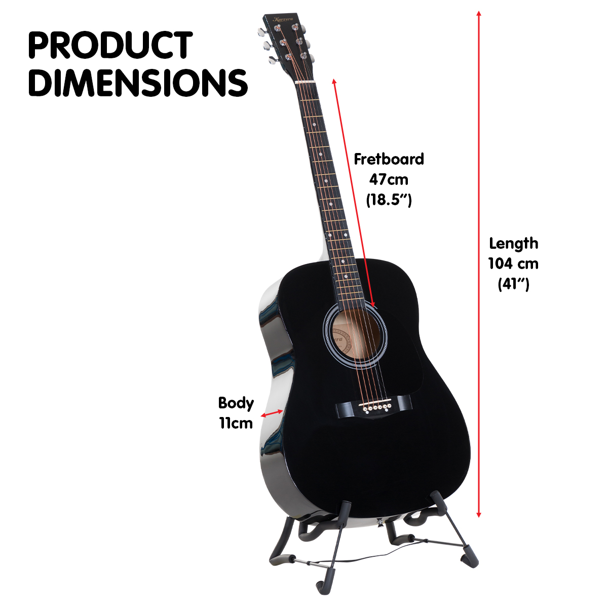 Karrera 41in Acoustic Wooden Guitar with Bag - Black โ image 5