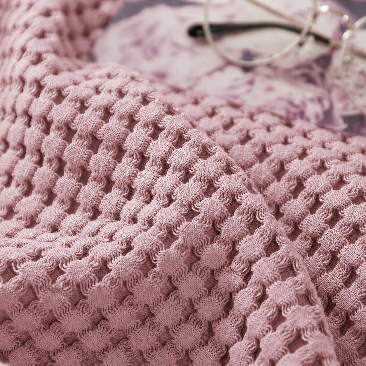 Cotton Waffle Blanket - Dark Pink Textured Throw 150x200cm for Sofa, Office and Travel Use โ image 2