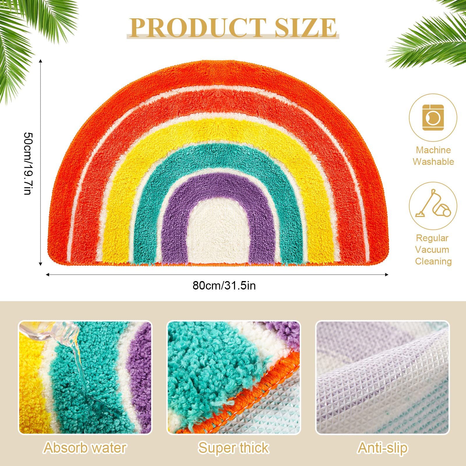 Rainbow Bath Mat Colorful Flocking Rainbow Bathroom Rugs Microfiber Absorbent Non Slip Rainbow Rug Bath Room Front Door Machine — image 4