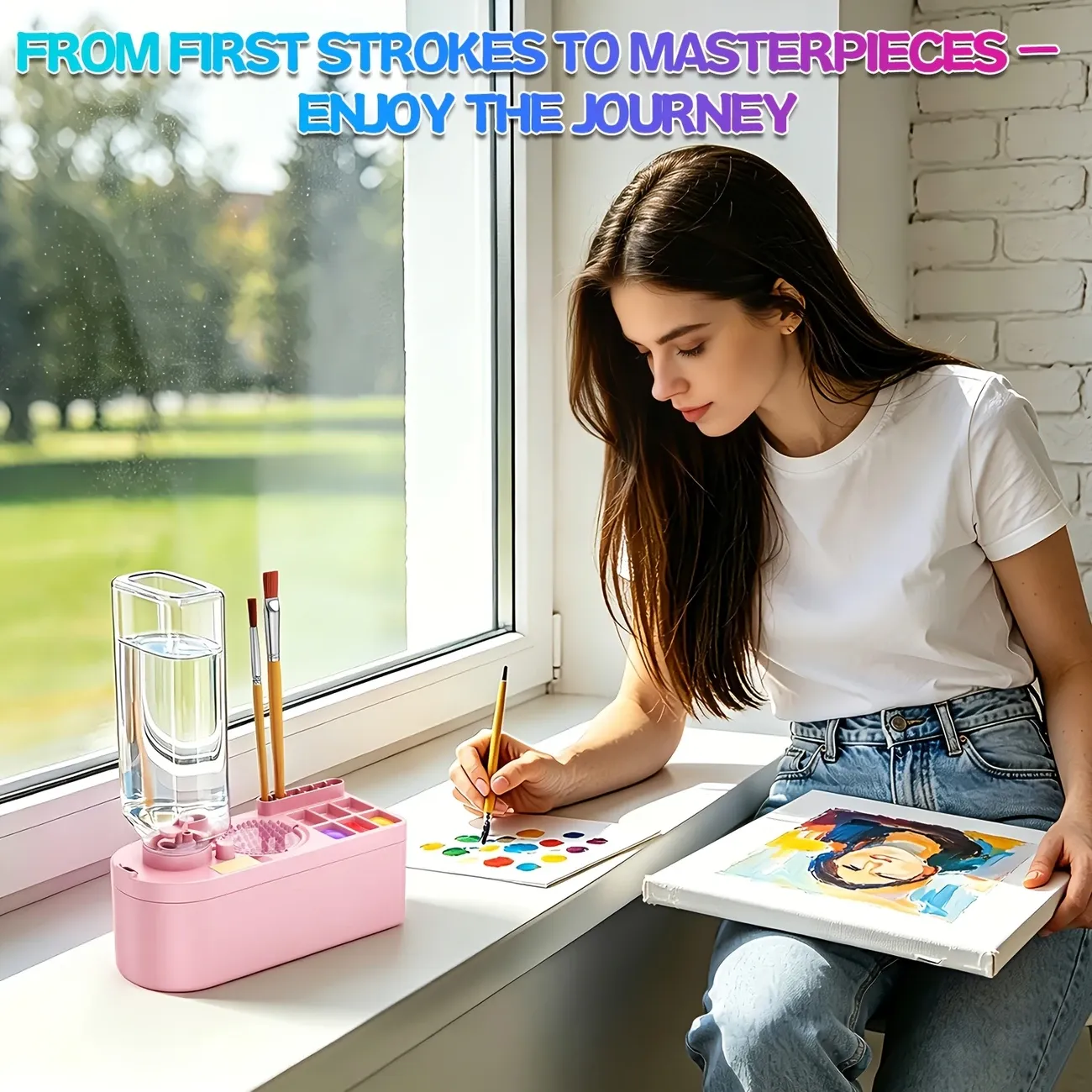 Multi-Functional All-in-One Brush Washer & Storage Box β 450ml Leak-Proof Cleaning Cup + Palette + Brush Slots, Portable & Drop-Resistant. A Must-Have for