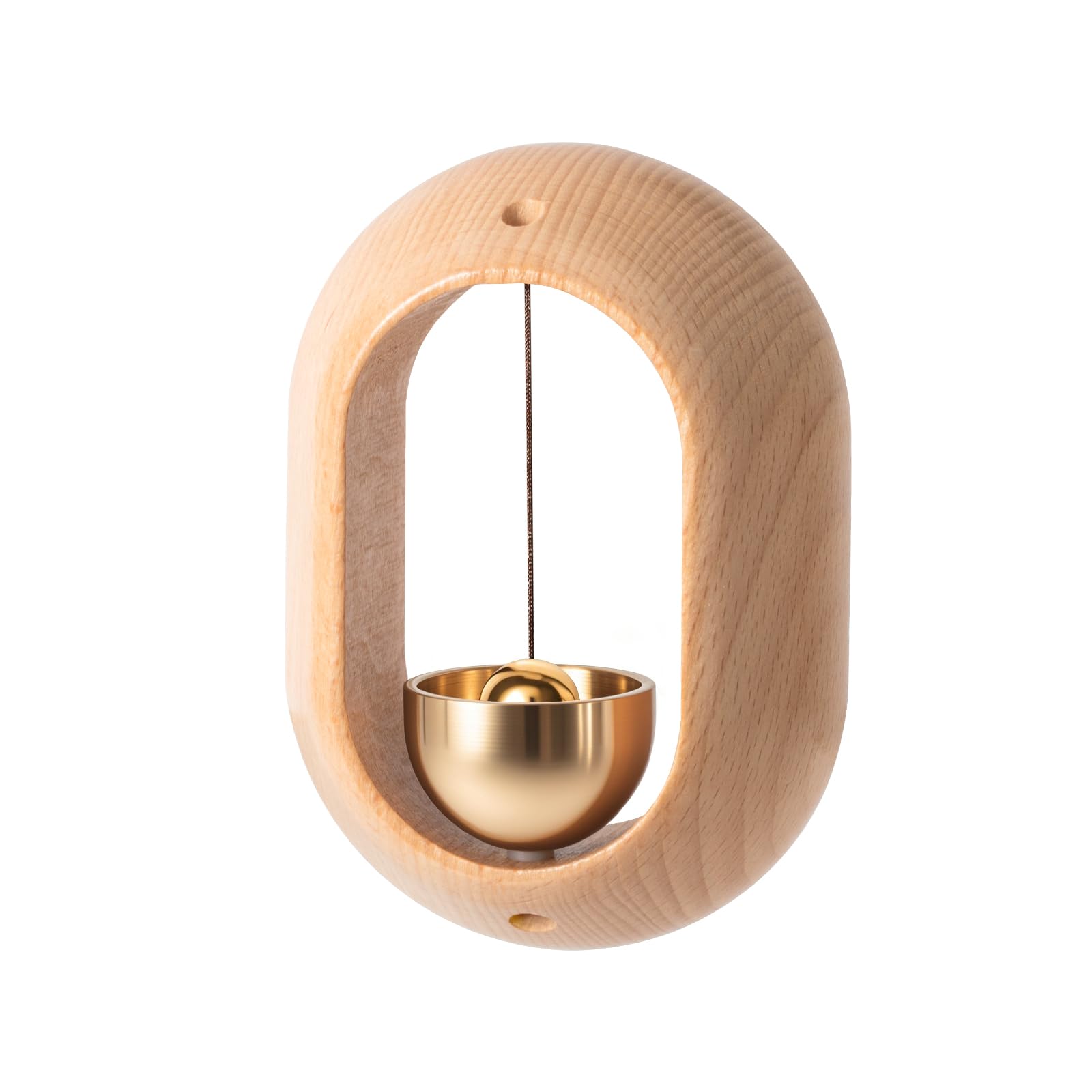 1 Piece Vintage Wooden Door Bell with Copper Chime and Magnetic Mount for Entryways and Bedrooms, Beech Tall Oval Design