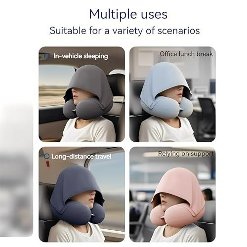 Travel Pillow with Hoodie – Memory Foam Neck Support, Soft & Comfortable, Elastic Removable Washable Cover – First-Class Comfort for Flights, Road Trips, and — image 6
