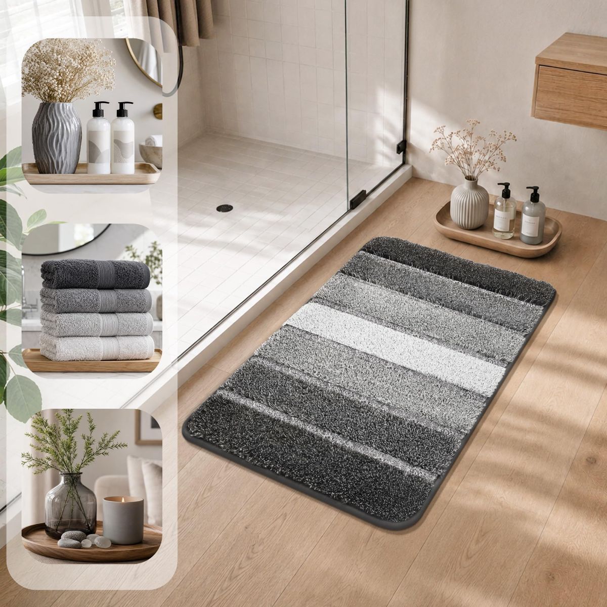 Bathroom Rugs, Ultra Soft Absorbent Bath Mat, Beige | Non-Slip TPR Backing Stays in Place, Machine Washable Bath Rugs Shaggy Rug for Bathroom Floor — image 2