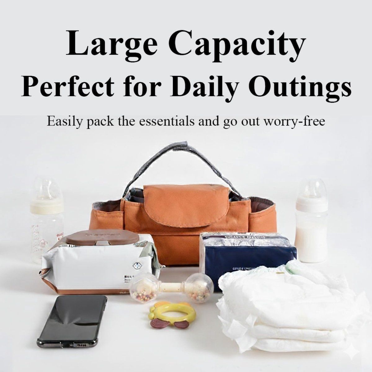Universal Stroller Storage Bag with Cup Holder and Tissue Pocket Brown — image 2