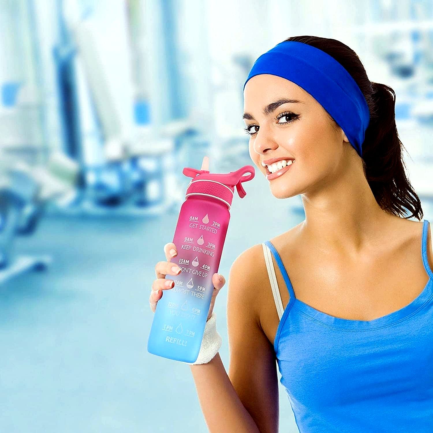 Trywise Water Bottle with Straw BPA Free Tritan Spray Function Blue Pink Gradient, 1 L — image 4