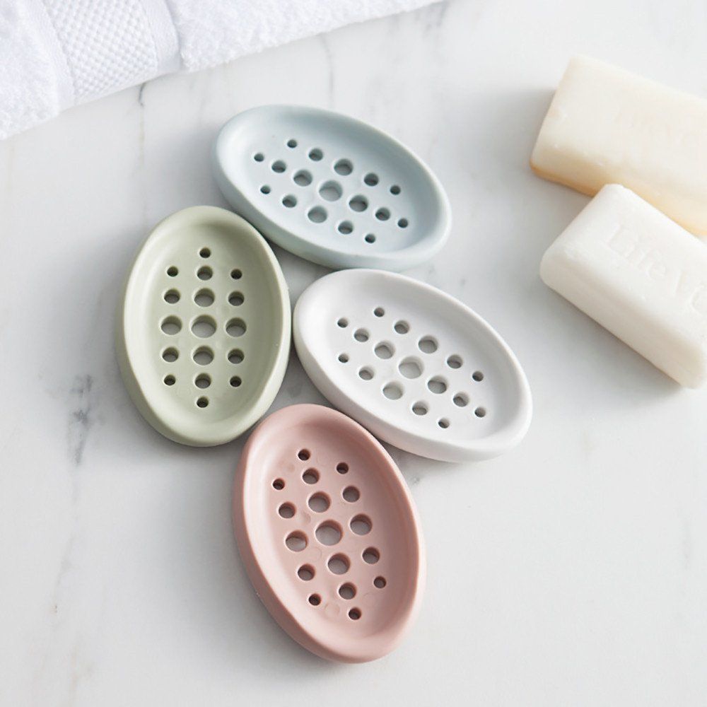 Soap Box Dish Container Travel Bathroom Silica Gel Brush Soap Case Holder Sink Deck Bathtub Shower Dish 4pcs — image 2