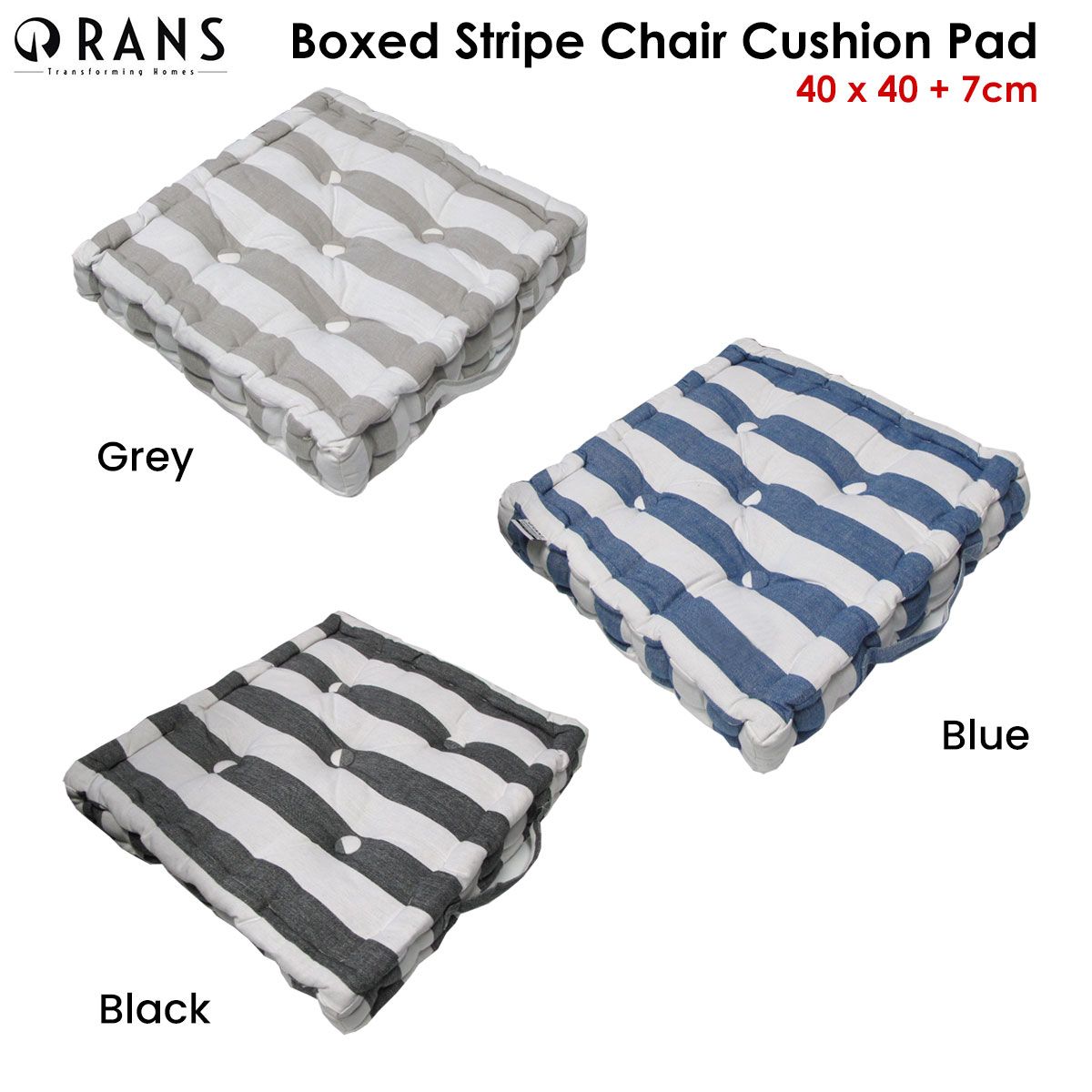 Rans Boxed Stripe Chair Cushion Pad 40 x 40 + 7 cm Blue — image 2