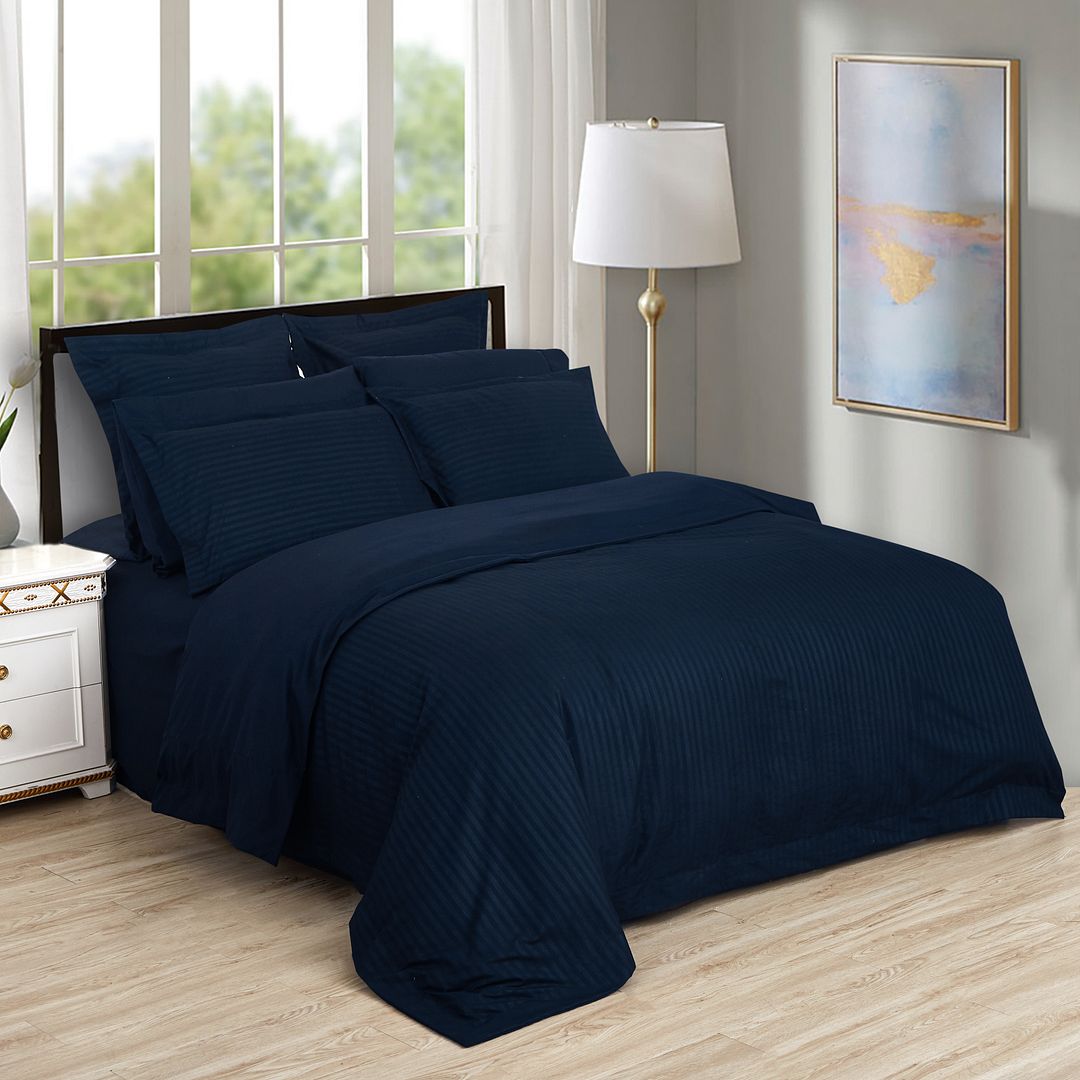 1000TC Ultra Soft Striped King Size Midnight Blue Duvet Quilt Cover Set — image 2