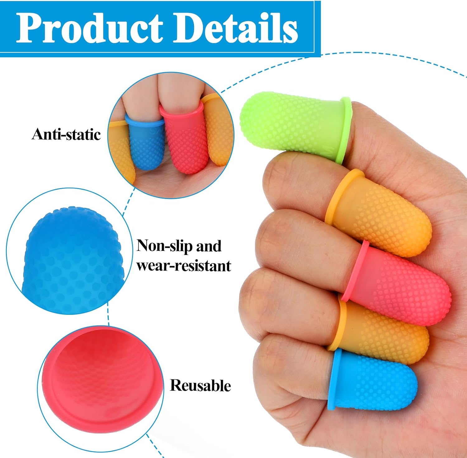 12pcs Rubber Finger Thimbles 4 Sizes Colors Silicone Hot Glue Finger Caps Reusable Thumb Guard Protectors Covers Finger Tip Pads Grips for Paperwork Cutting โ image 3
