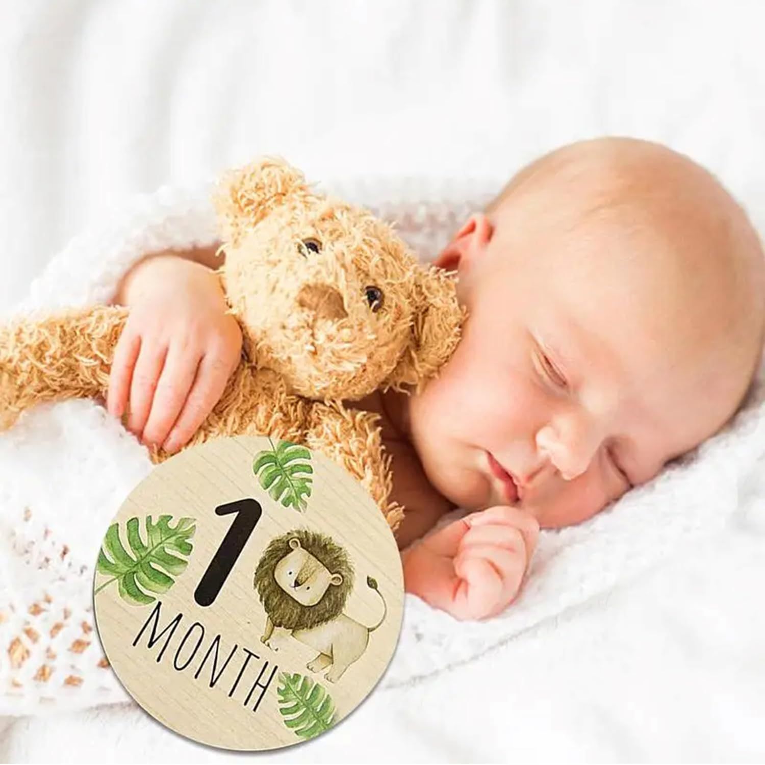 Wooden Baby Monthly Milestone Marker Discs with Announcement Sign - Reversible Photo Props, Newborn Baby Growth & Pregnancy Growth — image 4