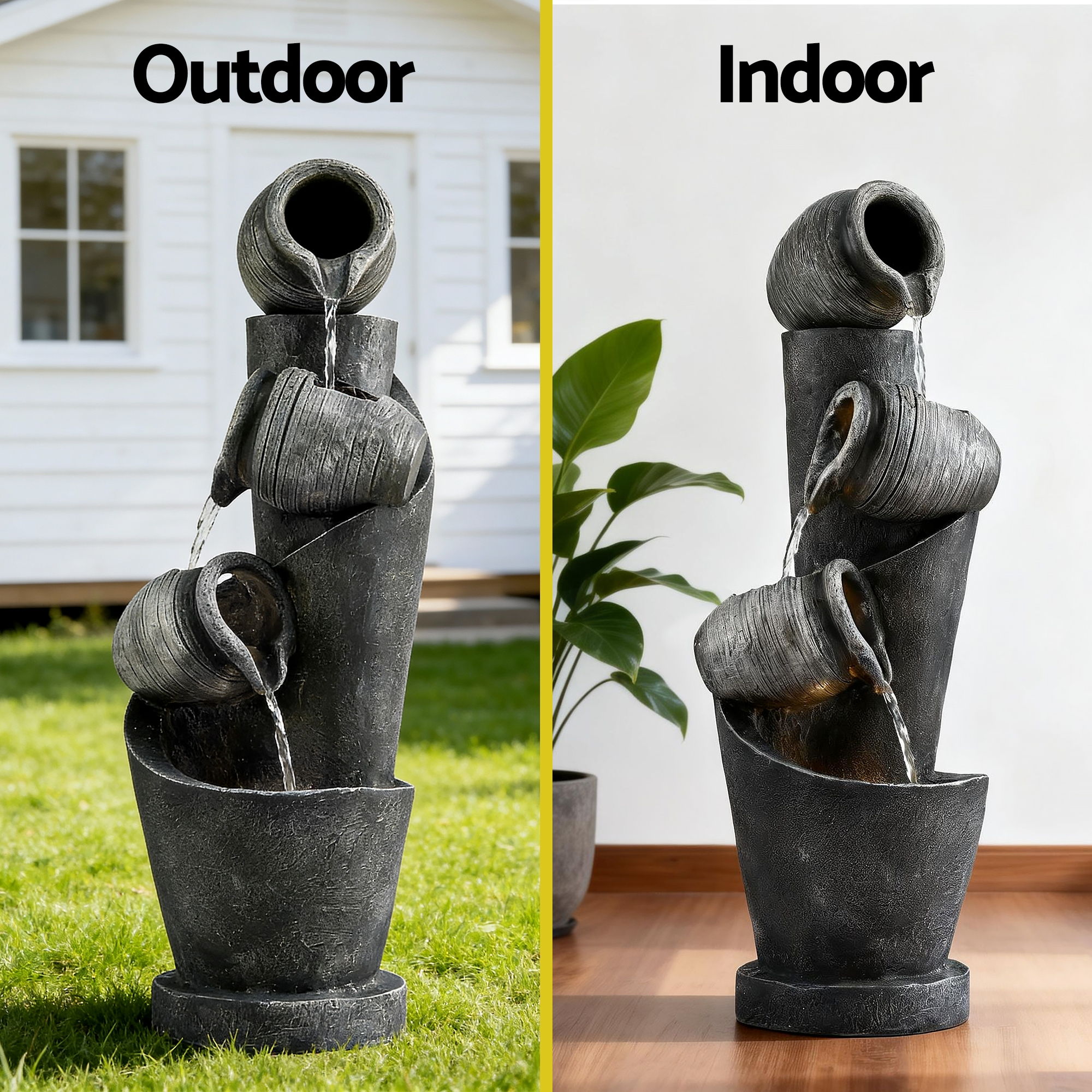 Gardeon Solar Fountain Water Feature Cascading Fountain 3-Tier Pot LED Lights 80CM Grey โ image 4
