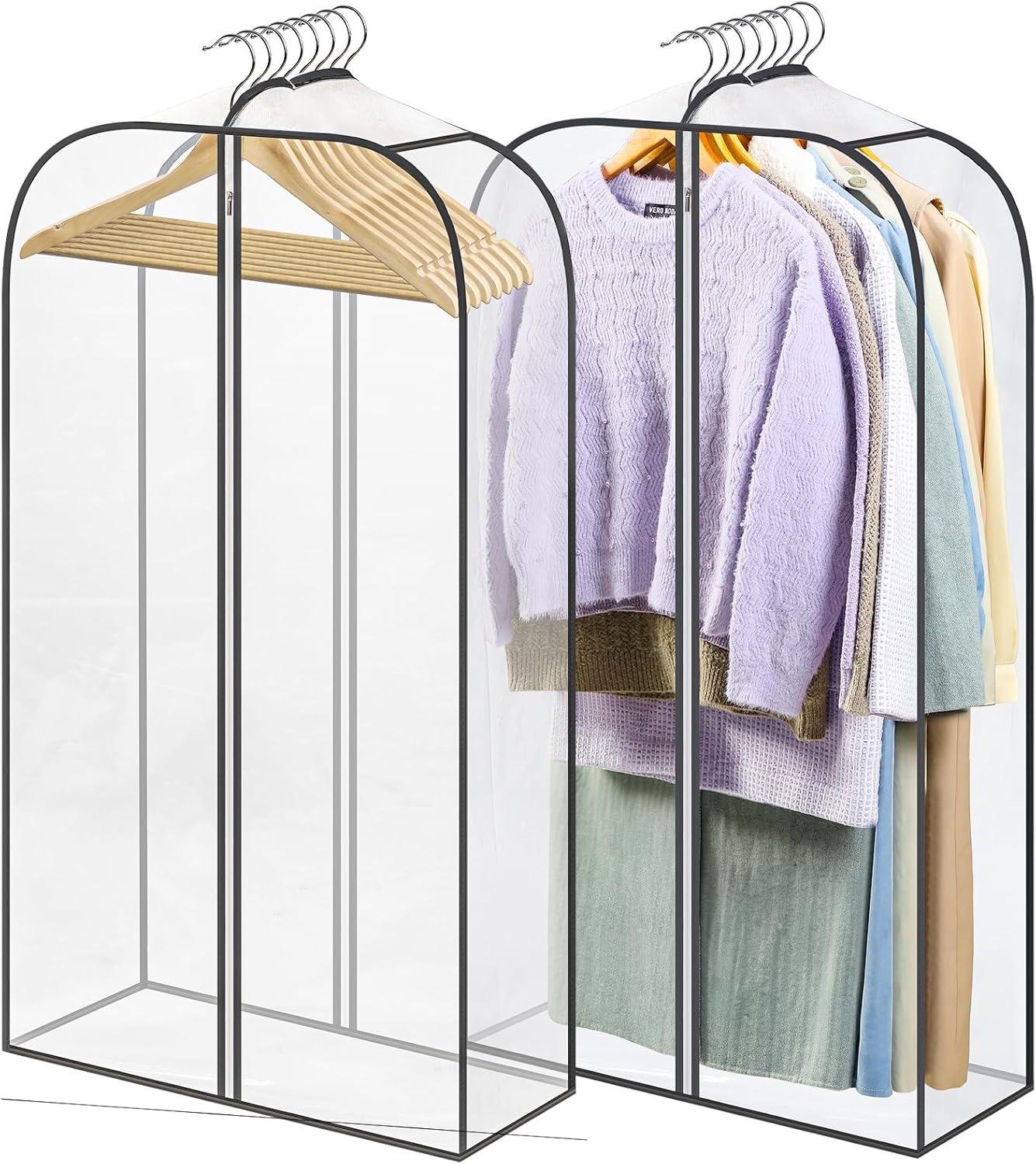 2 Pack Clear Garment Bags for Hanging Clothes with Zippers on Double Sides - 10'' Storage Coat, Dress, and Fur in Closet 40'' Long Suit