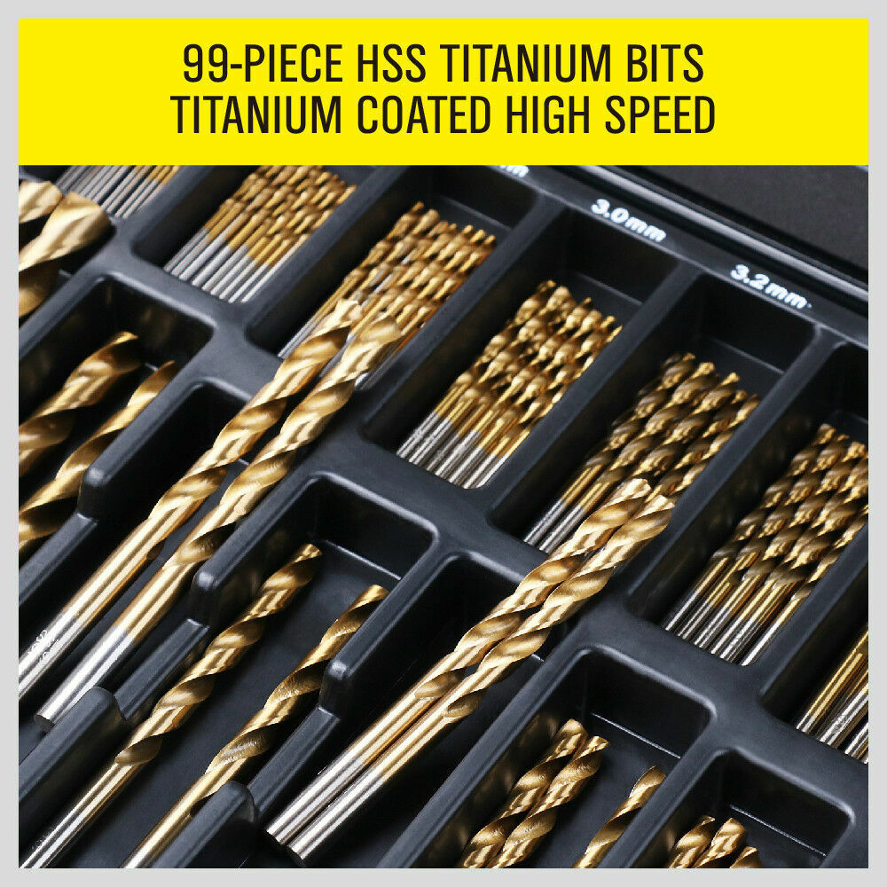 99Pc Drills Set HSS Titanium Coated Wood Plastic Metal Metric 1.5-10mm With Case โ image 3