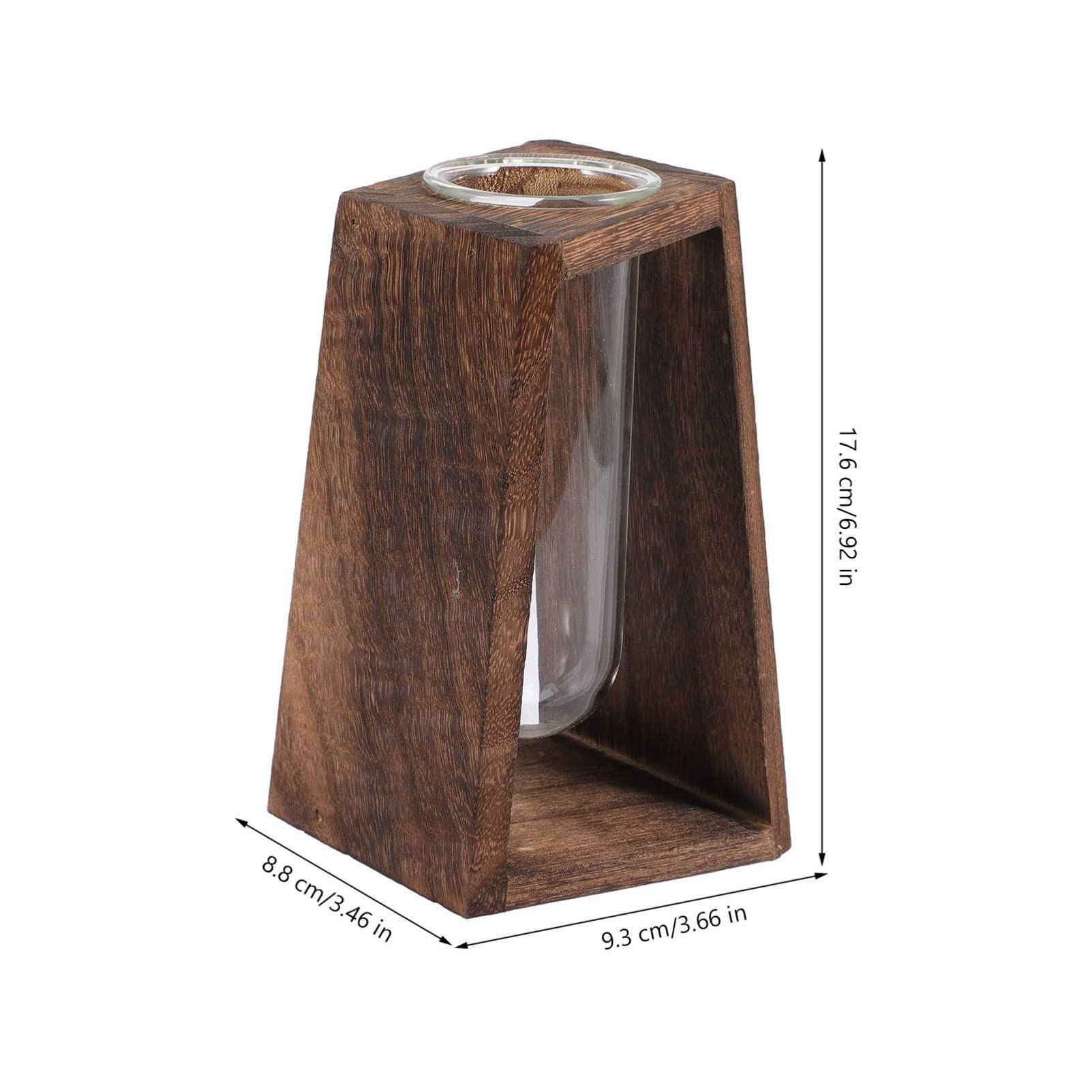Wooden Frame Test Tube Glass Creative Hydroponic Decorative Ornaments/Flower Arrangement Dried Flower Decoration vintage color — image 5