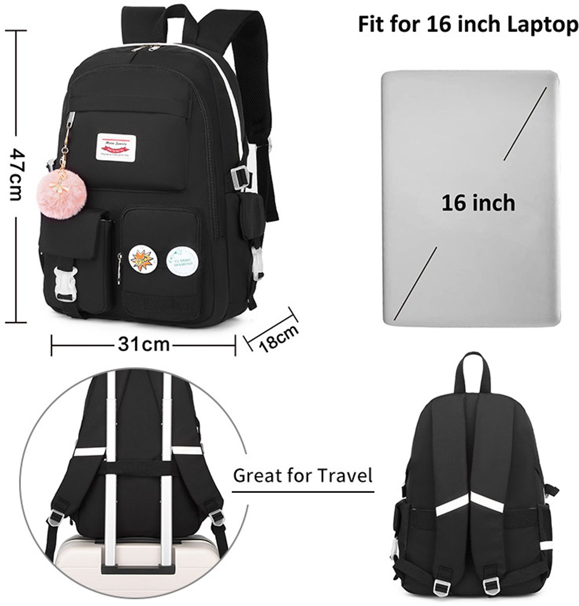 Backpack - School Bag - Backpack - Girl Backpack - School Bag - Laptop Backpack - 30 Liters - BlackA — image 5