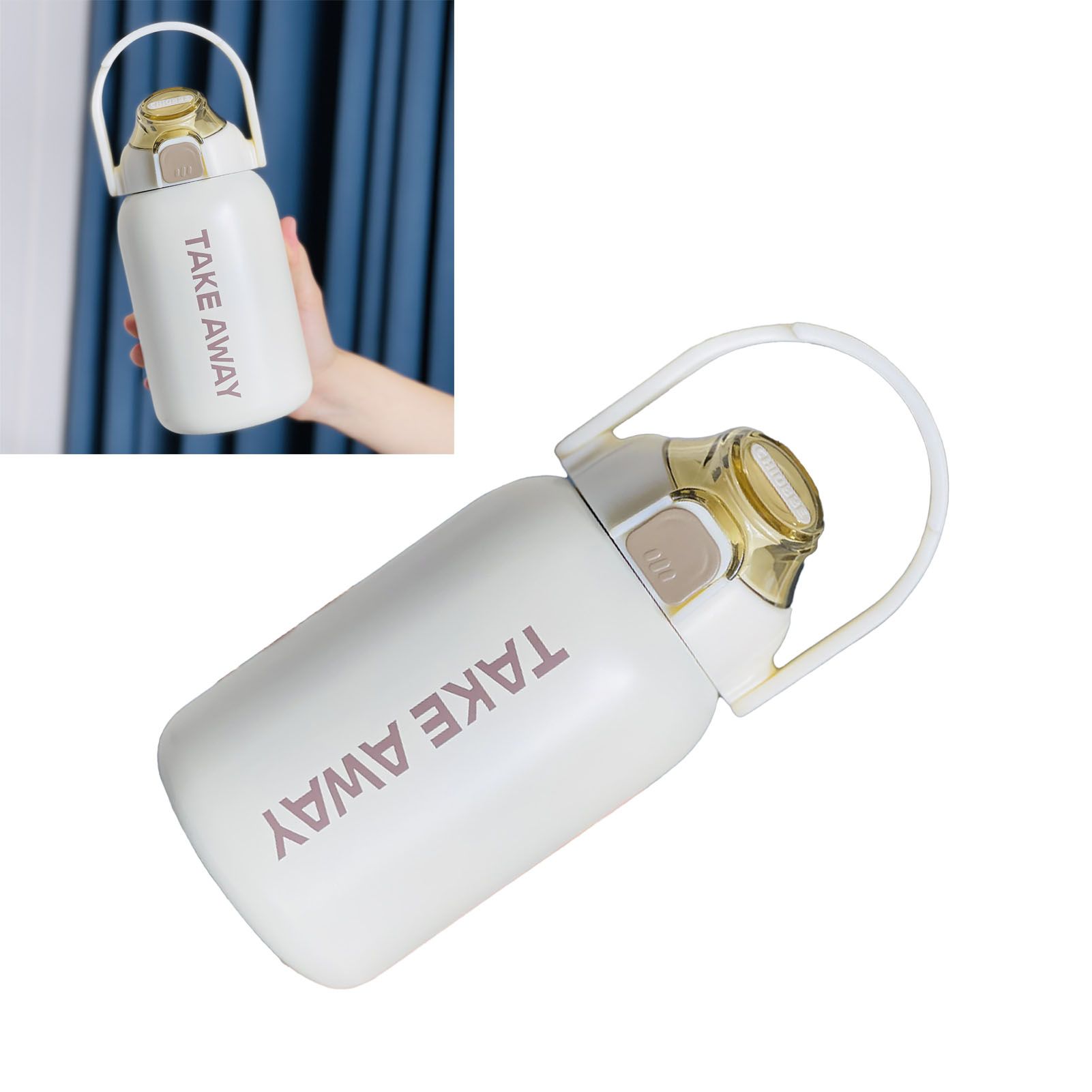850ml Insulated Water Bottle Large Capacity with Bounce Cap Straw Winter Insulated Cup for Outdoor Beige — image 5