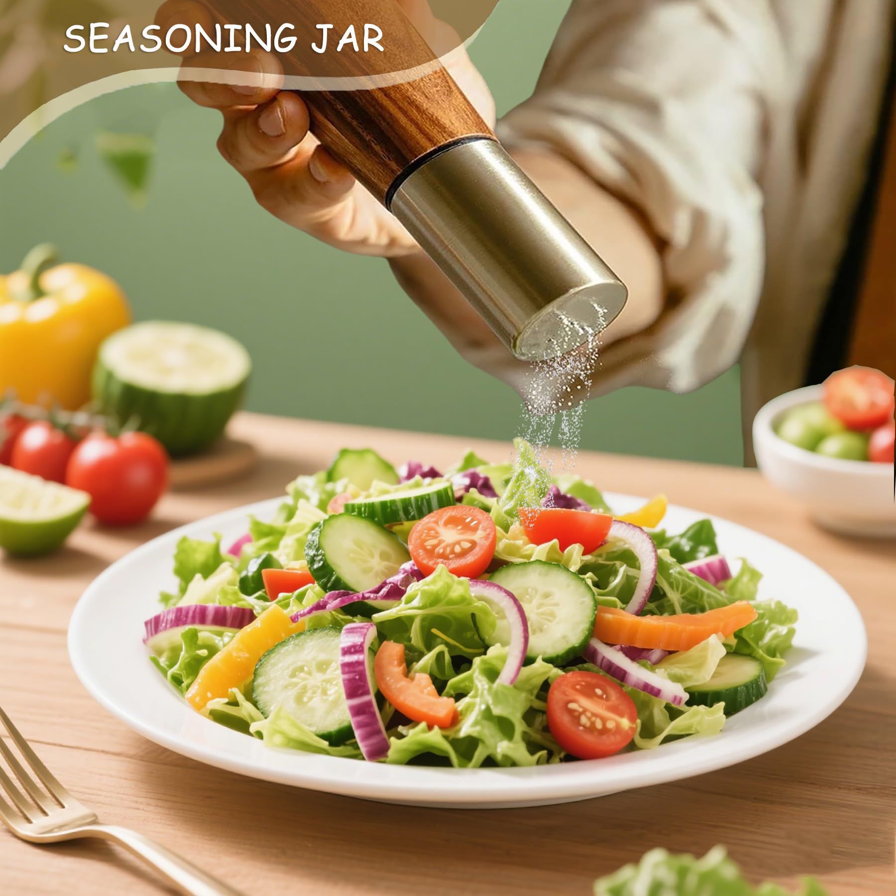 2pcs Salt and Pepper Grinder Set, Acacia Wooden Pepper Grinder with Adjustable Coarseness, Refillable Ceramic Blade Grind,Gold Pepper Mill for Kitchen โ image 3