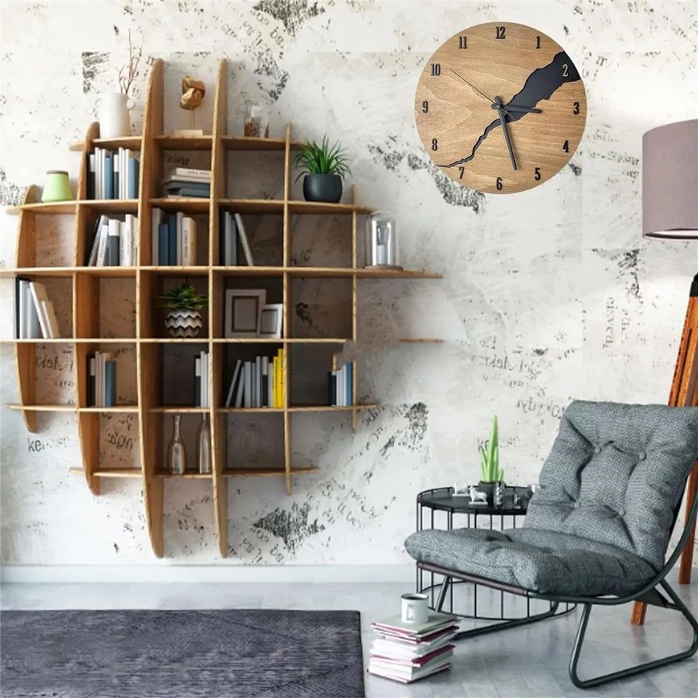 12Inch Simple Cracked Wooden Wall Clock - Silent Non-Ticking Large Wall Clock Creative Decor for Living Room Office (Battery not included) — image 2