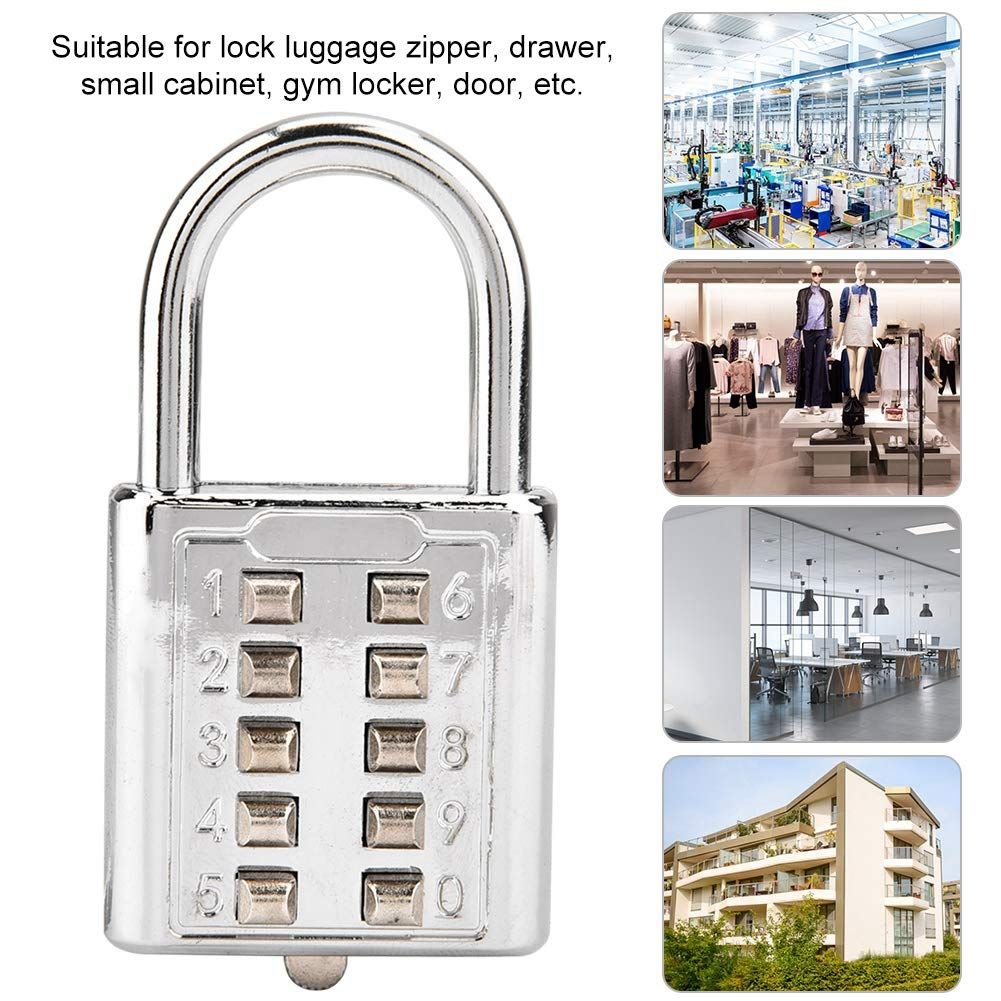 10 Digit Push Button Combination Padlock, Zinc Alloy Cabinet Locker Combo Lock & Blind Bouton Padlock,5 Digit Password Padlock for School Gym Locker, Sports — image 5