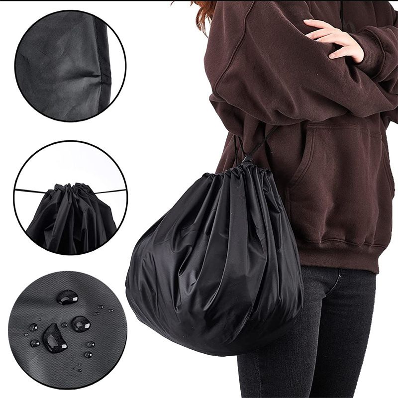 3-Piece Black Waterproof Drawstring Storage Bag and Changing Ground Mat Set for Wet Clothes – Swimwear Raincoat Storage Pouch, Dia 50CM & 90CM & 130CM, Outdoor
