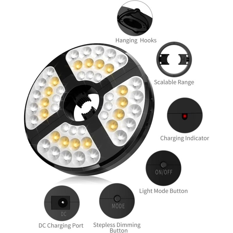 48 LED Rechargeable Umbrella Light, With 3 Lighting Modes 72 Hours Adjustable Cordless Light For Garden Patio Umbrella — image 4