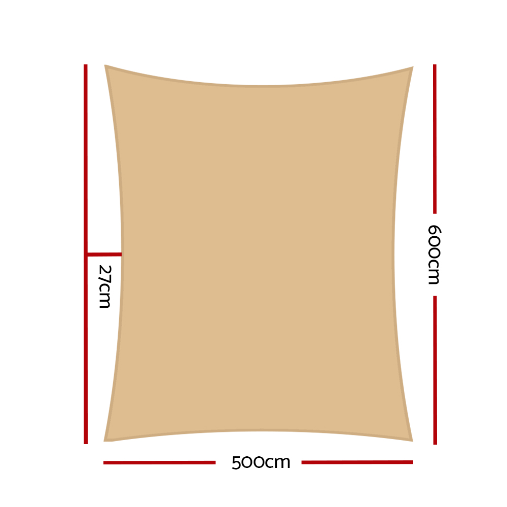 Instahut Shade Sail 5x6m Rectangle 280GSM 98% Sand Shade Cloth โ image 2