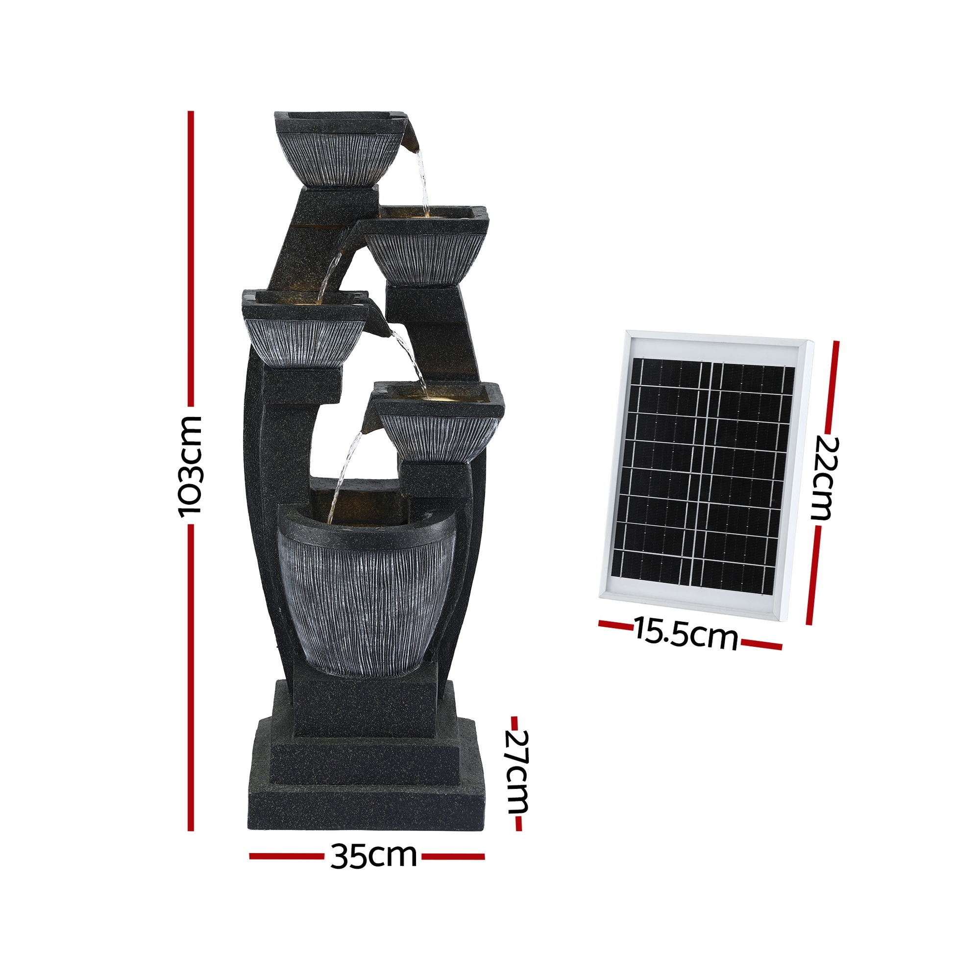 Gardeon Solar Fountain Water Feature Outdoor Fountain Indoor 5-Tier Bowl Cascading Grey โ image 2