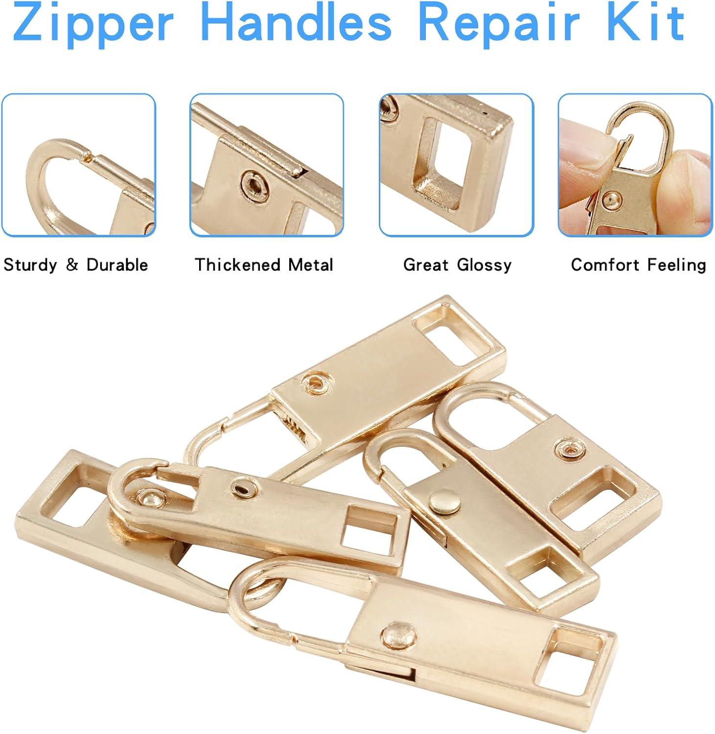 Biaungdo 6 Pcs Zipper Pull Replacement, Detachable Zipper Pull Tabs Slider Metal Luggage Zipper Handle and Fixes for Clothing Jackets Backpacks Handbags Wallet — image 4