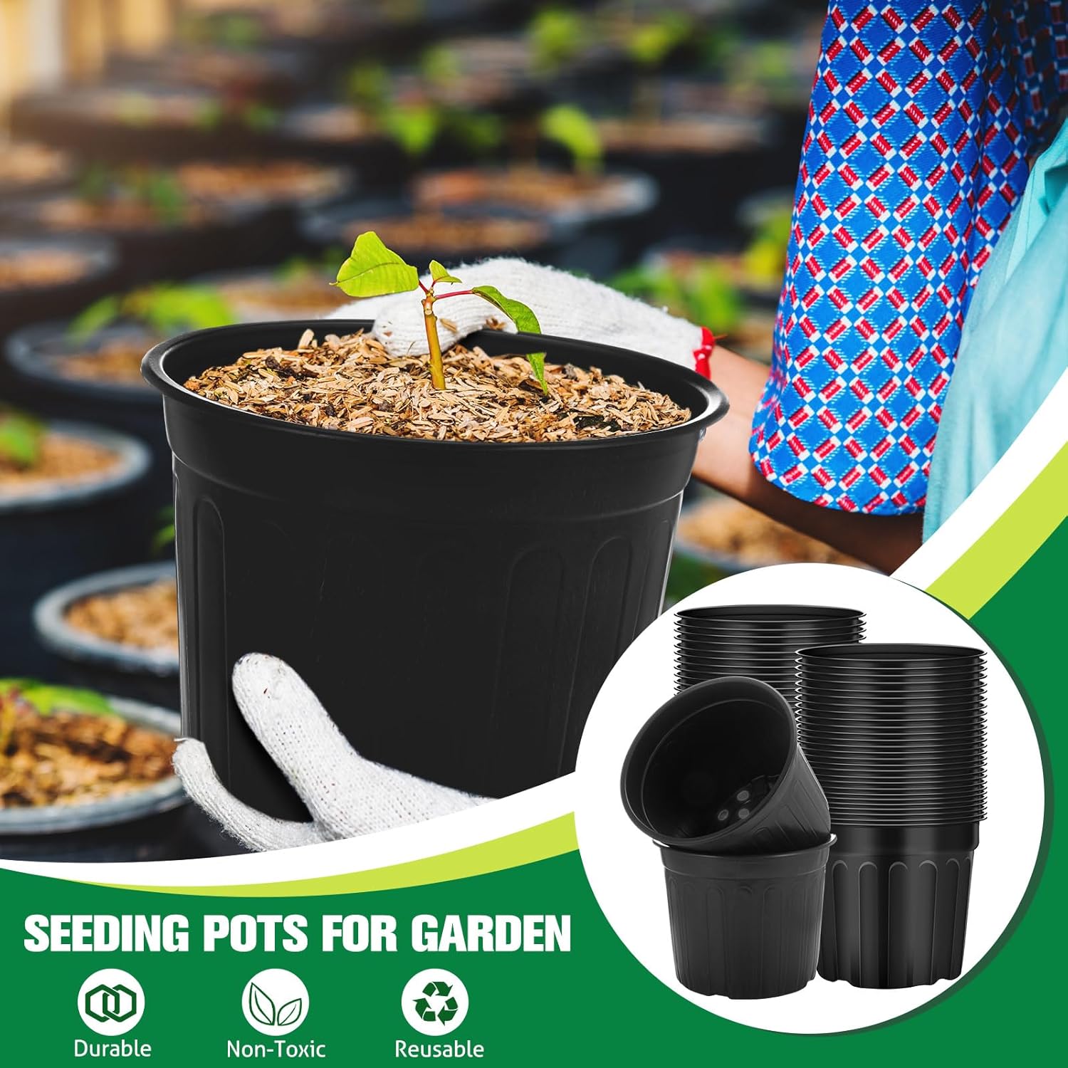 30 Pcs 3 Gallon Plant Nursery Pots Bulk Flexible Plastic Pots for Plants Thickened Soft Seed Starting Container with Drainage Hole Garden Pot Flower Container — image 5