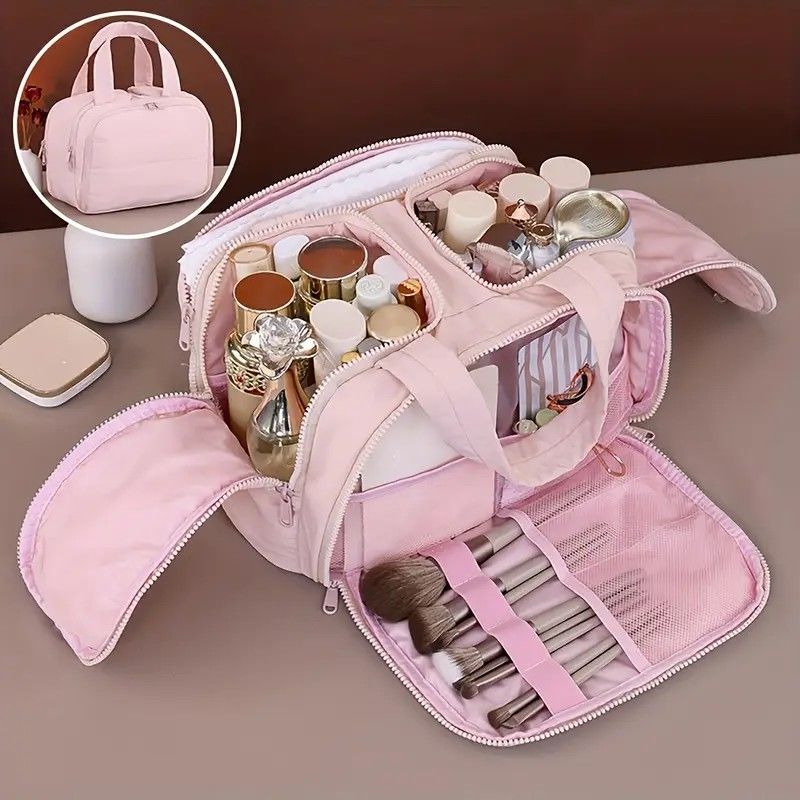 Travel Toiletry & Makeup Bag – Large Capacity Organiser Wash Bag with Compartments(black) — image 4