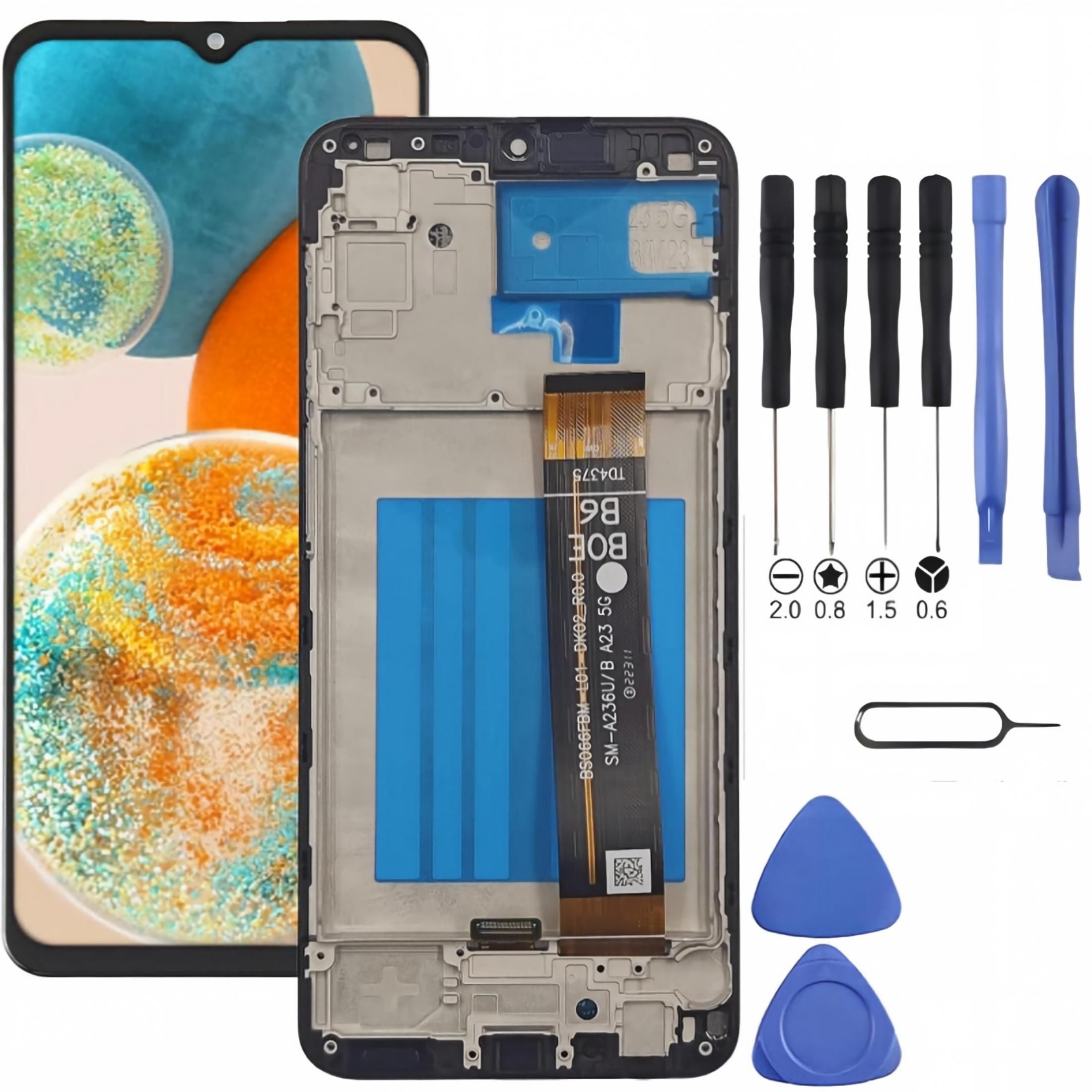 Samsung Galaxy A23 5G Screen Replacement with Frame, 6.6" 120Hz PLS TFT LCD Flat Touch Digitizer, Complete Disassembly Repair Tool Kit for SM-A236U SM-A236U1