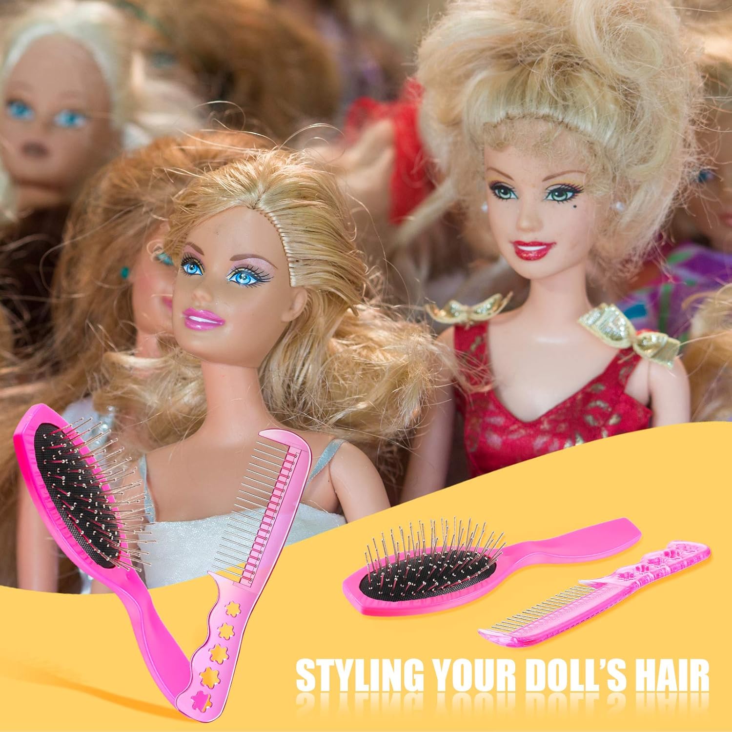 4 Pieces Doll Hair Brush Plastic Pink Wig Accessories for 18 Inch Dolls and Other Hair Care Accessories, 2 Style — image 6