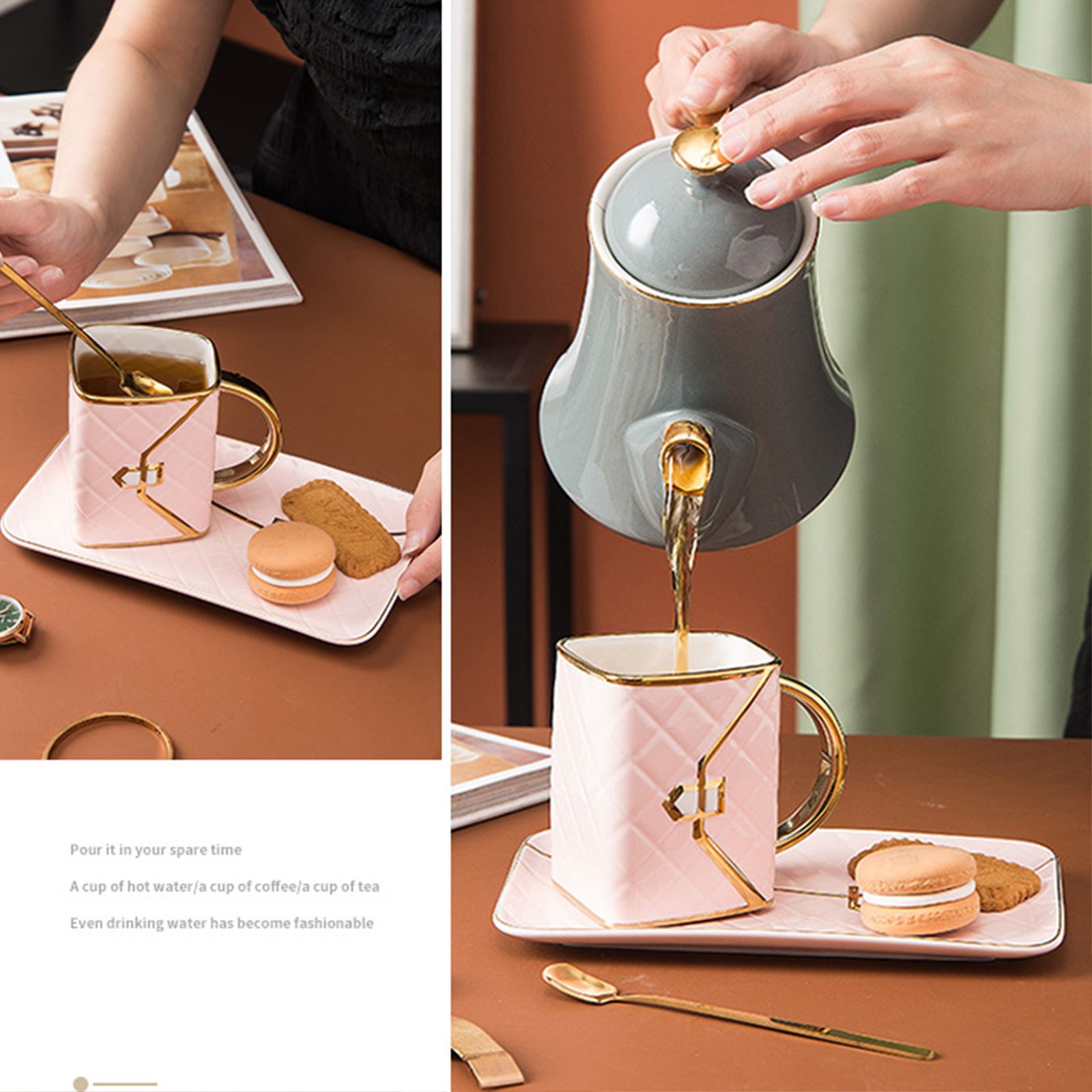 310ML Handbag Shaped Cup With Dish Spoon Ceramic Stylish Coffee Mug White โ image 4