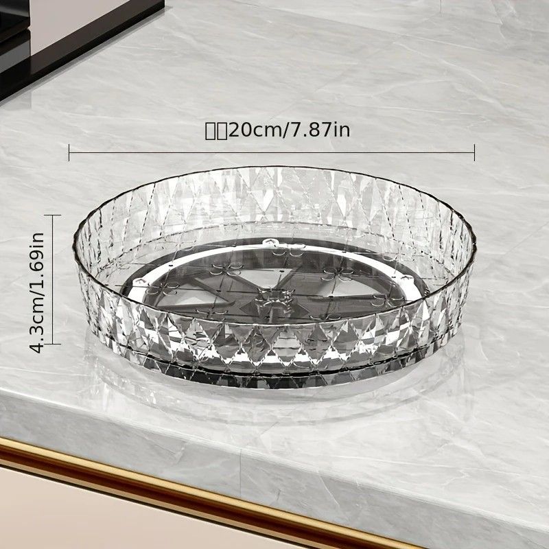 2PCS Acrylic Lazy Susan Organizer with Diamond Design | 360° Rotating Makeup & Vanity Tray | Modern Kitchen & Bathroom Storage(Transparent white)
