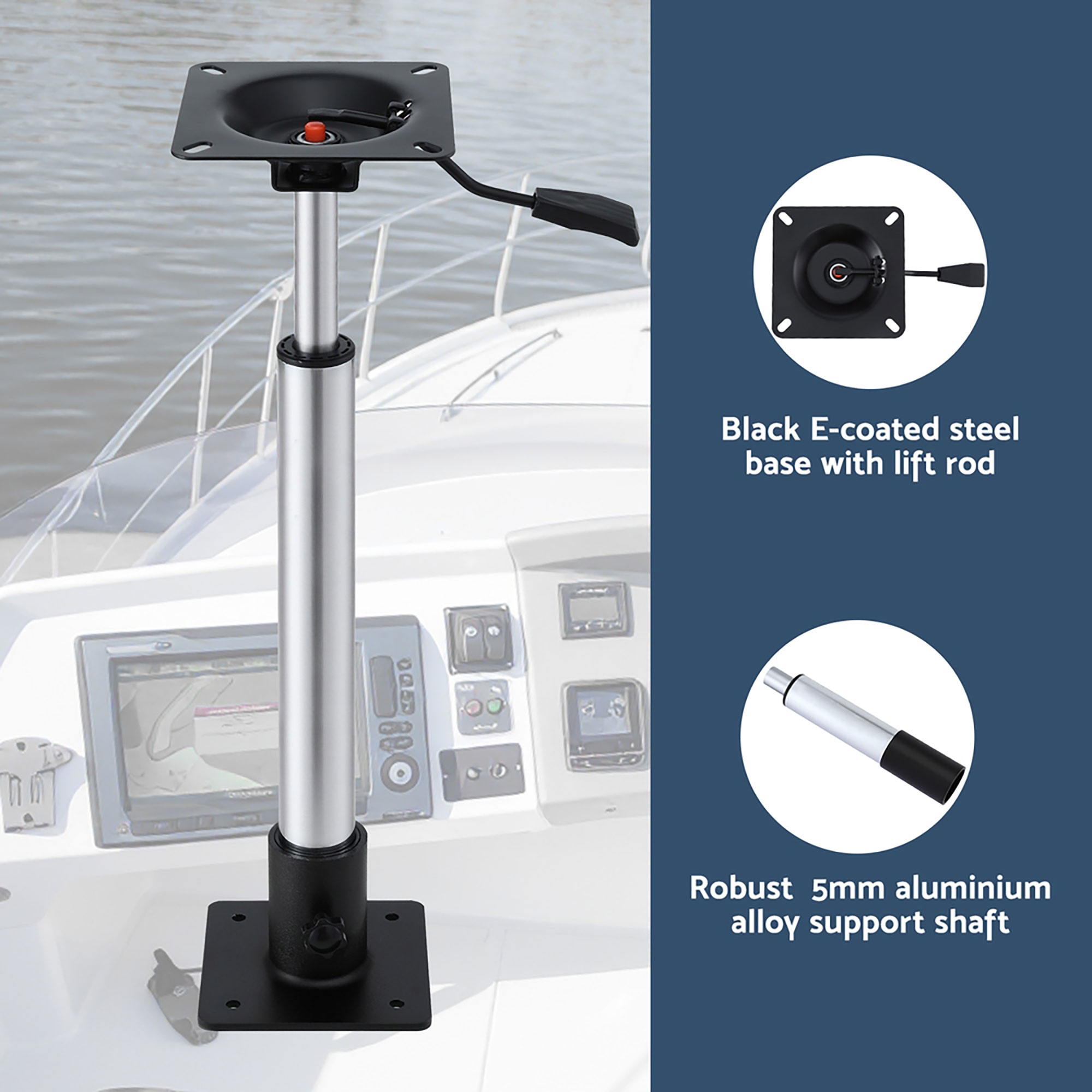 Seamanship Boat Seat Pedestal 55–75cm Adjustable Gas Lift 360 Degrees Swivel 2 Pack — image 4