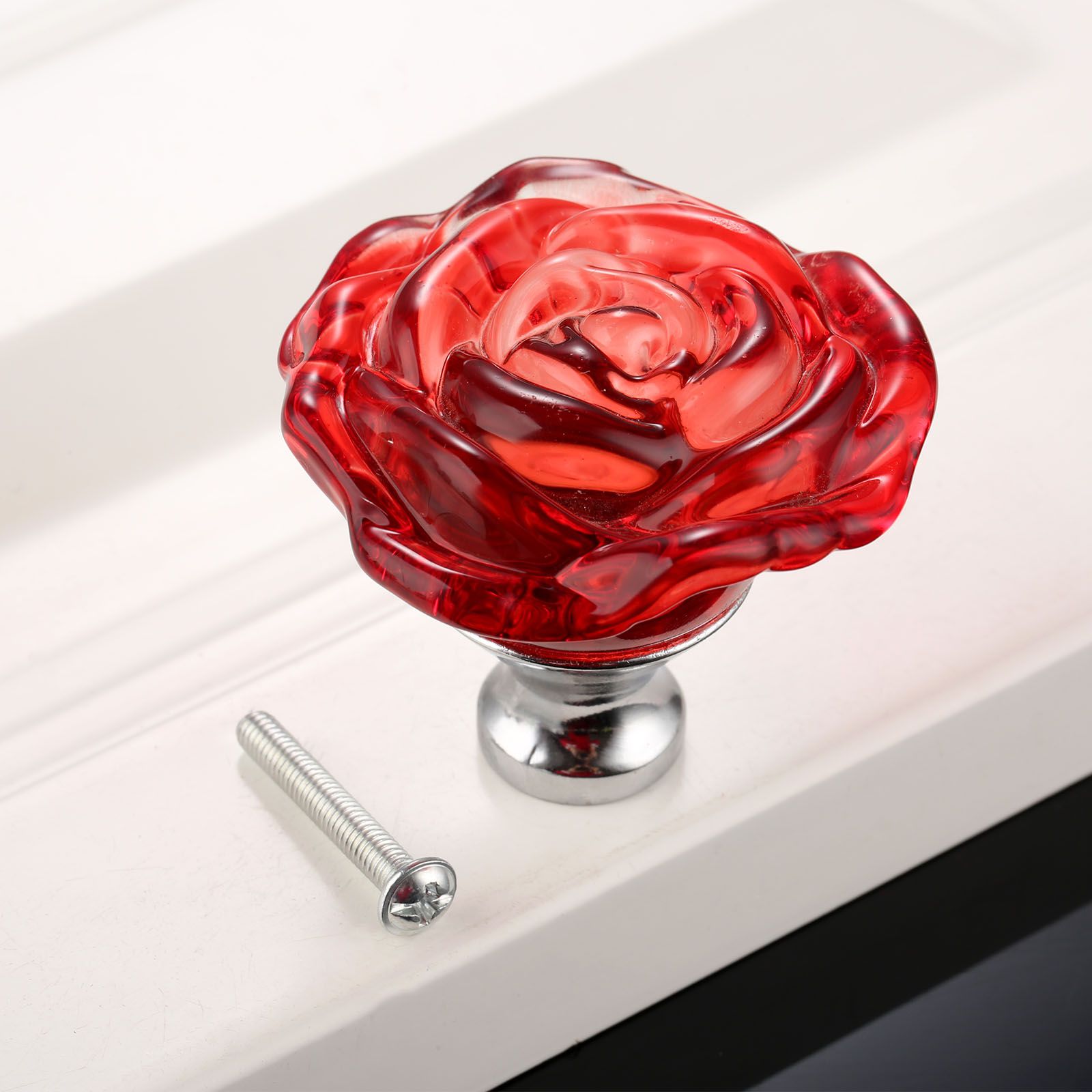 Set of 8 - Decorative Cabinet Handles Knob Pull Handle Crystal Glass Rose Pulls Flower Cabinet Drawer Cupboard Knobs (Red&Blue) โ image 5