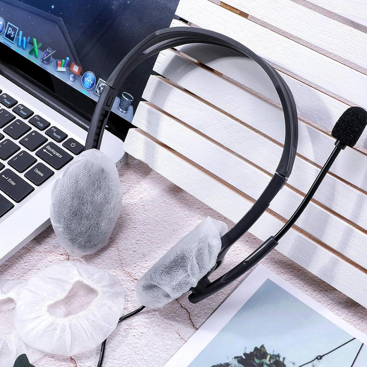 Elastic Headphone Hygiene Cases - 100 pieces - non-woven fabric headphone covers - replacement headphone hygiene cases - elastic stretch - universal - cover — image 3