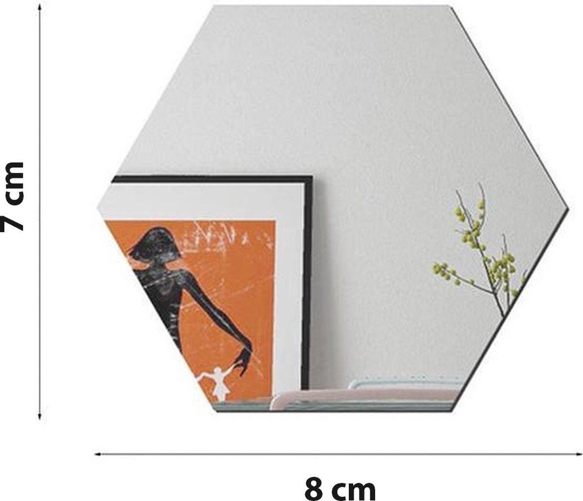 12-Pack Hexagon Acrylic Mirror Wall Stickers, Silver Self-Adhesive Decor, 8 x 7 cm — image 2