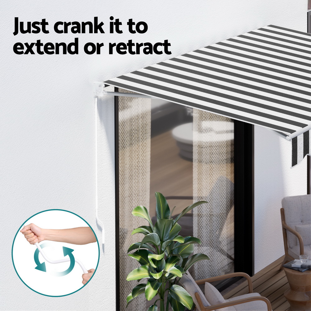 Instahut Retractable Folding Arm Awning Manual Sunshade 3Mx2.5M Grey White — image 5