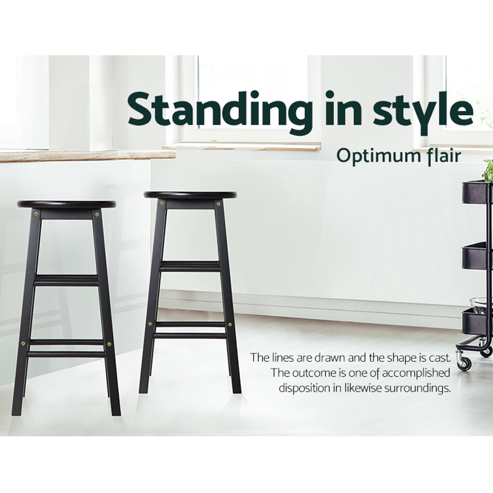 Artiss 2x Bar Stools Round Chairs Wooden Black โ image 6