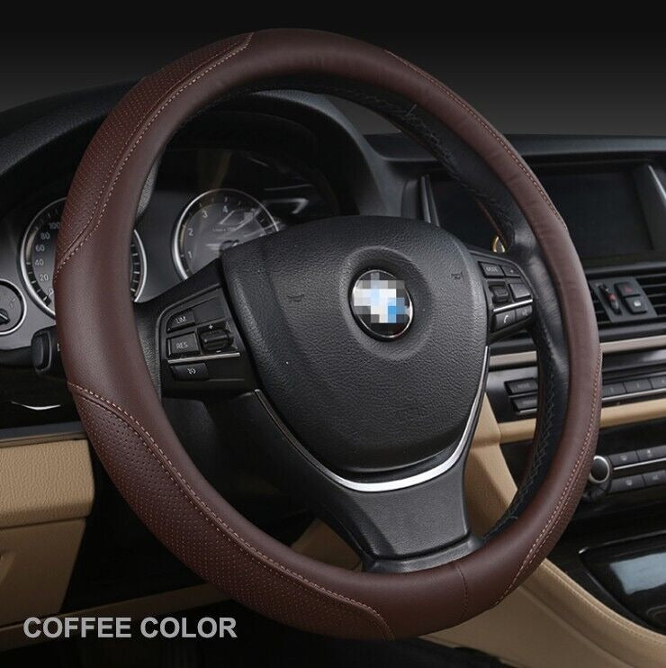 Universal Luxury Car 37-38cm Steering Wheel Cover PU Leather Non-slip Breathable (Brown) โ image 2