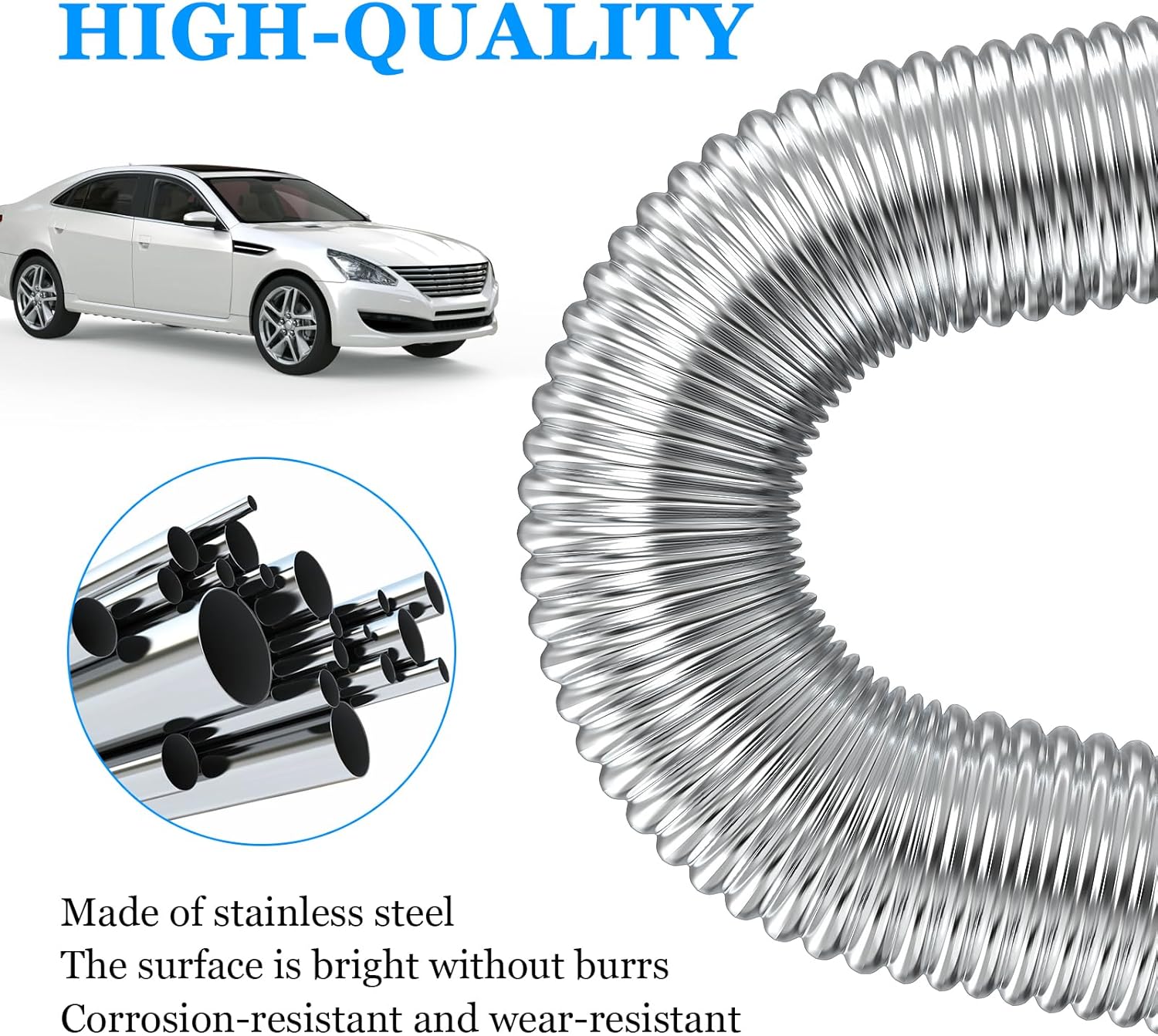 Air heater hose, 300 cm ร 2.5 cm stainless steel exhaust pipe, parking heater pipe with 2 hose clamps โ image 3