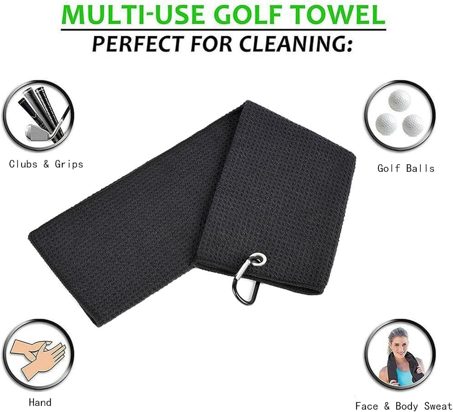 Golf Towel,2 PackPremium Microfiber Fabric Waffle Pattern Towels,Heavy Duty Carabiner Clip (2 Pcs,2 Colors) — image 2