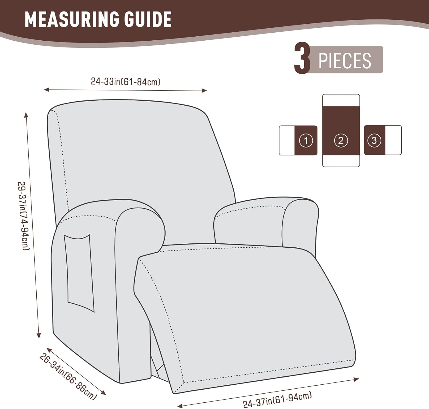 Recliner Covers, Stretch Reclining Chair Covers, Recliner Sofa Slipcovers Stripe Jacquard Recliner Couch Covers Furniture Protector Covers for Pet Kid (1 — image 6