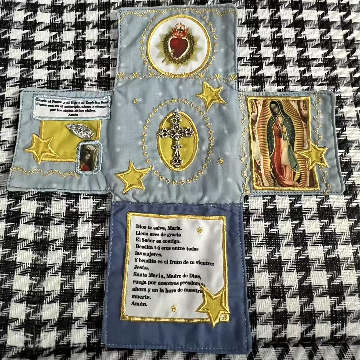 Mini Handcrafted Catholic Pocket Shrine – Foldable Prayer Altar with Silver Cross, Religious Art & Embroidered Prayers, Portable Faith Companion, 6.5 x 5.5 — image 6